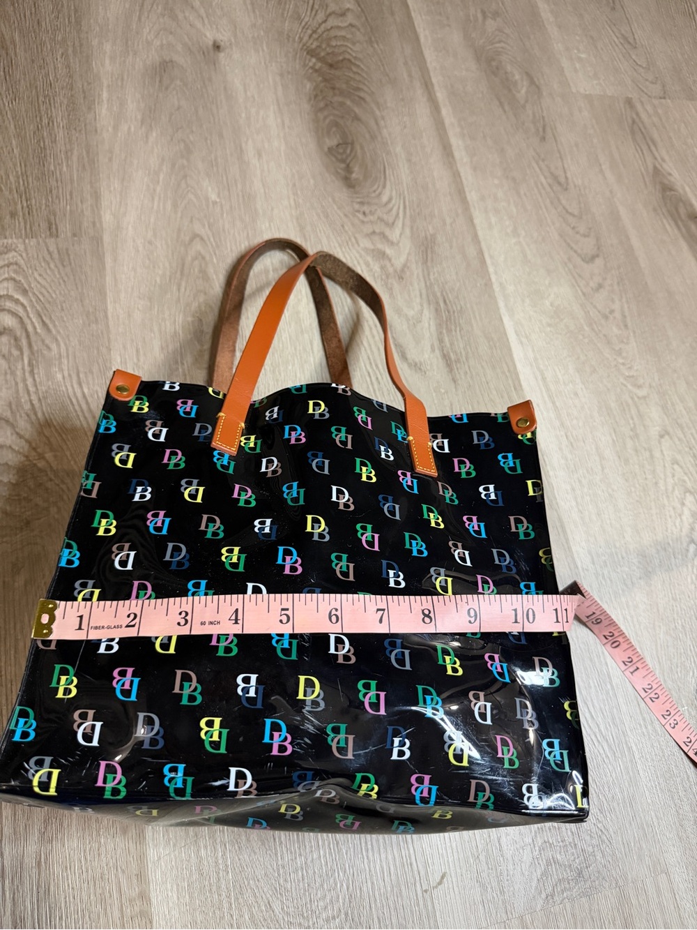 Dooney & Bourke Black Multicolor Print Plastic Tote with Brown  Handles - Picture 7 of 11
